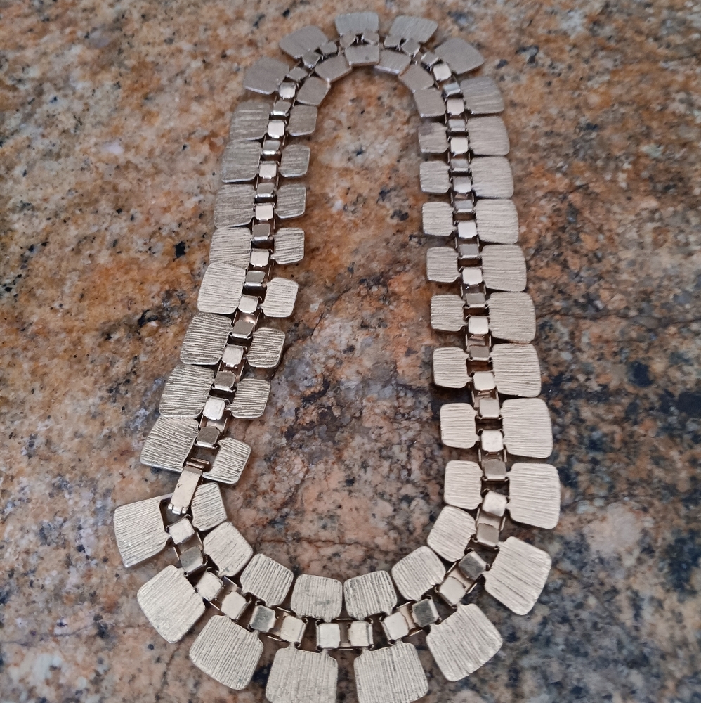 VINTAGE INLAID STONE & GOLD COLLAR NECKLAC - Picture 3 of 4